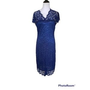 New Royal Blue Lace Short Sleeve Stretch Body Hugging Dress SIZE M, L, XL